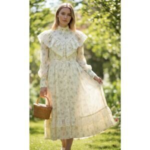 Vintage Gunne Sax by Jessica Floral Dress Long Sleeve Flowers Size S/M